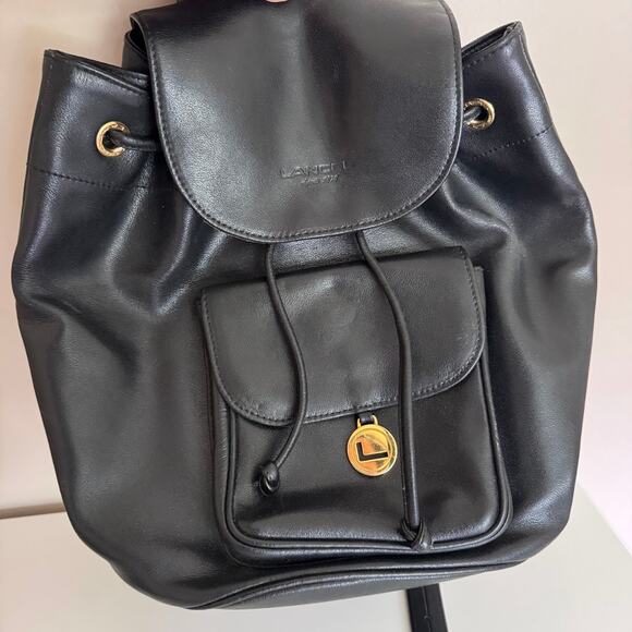 Lancel Paris Black Leather Drawstring Backpack - Picture 10 of 10